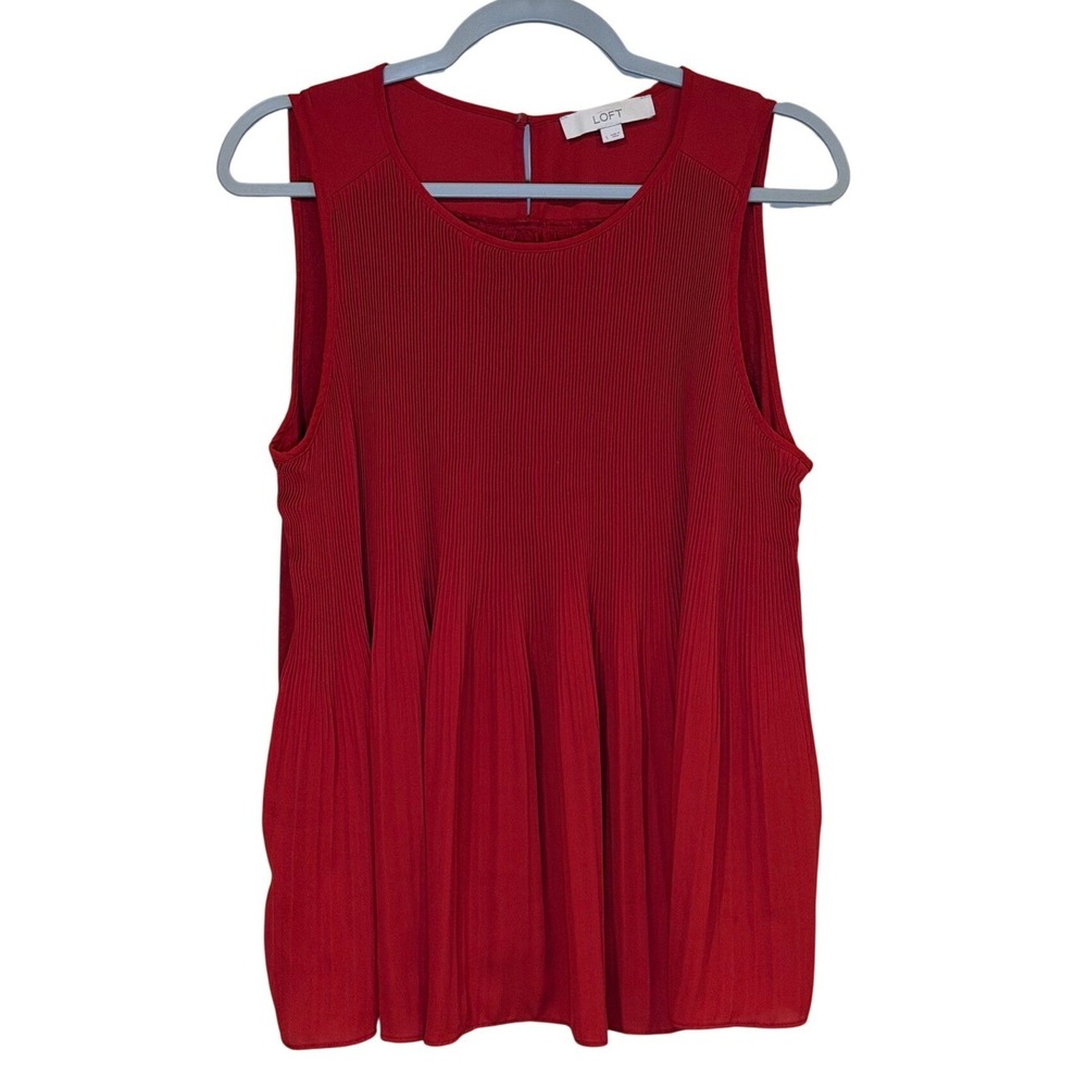 Loft Womens Sleeveless Pleated Front Blouse Red Large Flowy Keyhole Back Top - Picture 2 of 5